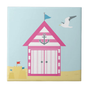 Roze strand Hut Tegeltje