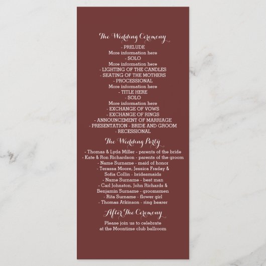 Roze strand huwelijksprogramma's programmakaart (Achterkant)