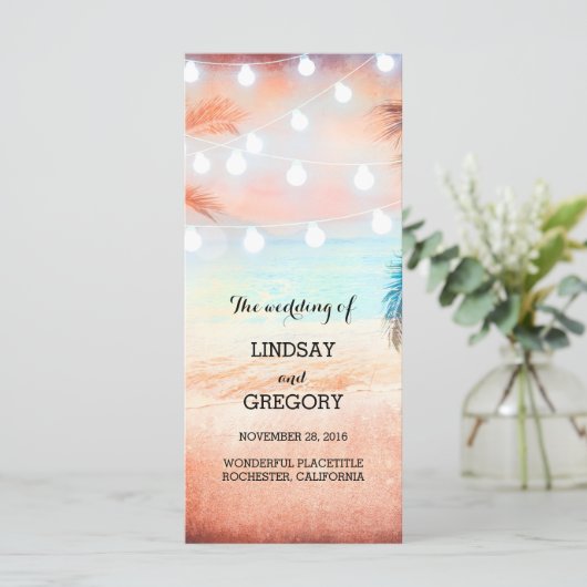 Roze strand huwelijksprogramma's programmakaart (Staand voorkant)