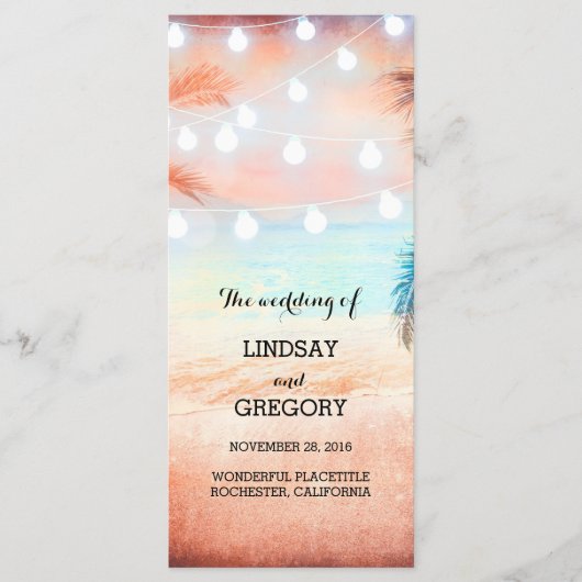 Roze strand huwelijksprogramma's programmakaart (Voorkant)