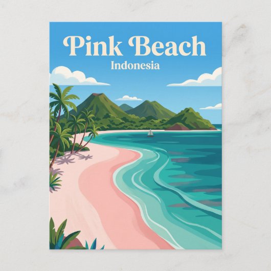 Roze Strand Indonesië Briefkaart (Voorkant)