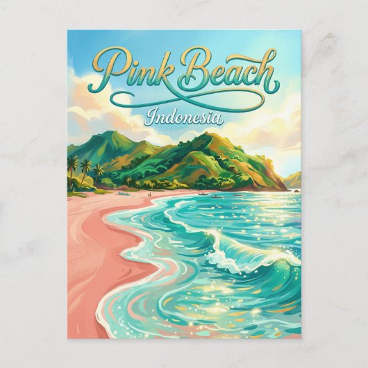 Roze Strand Indonesië Briefkaart (Voorkant)