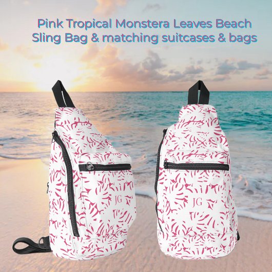 Roze Strand Monstera Tropische bladeren Sling Bag