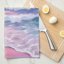 Roze strand oceaan oever kust schilderij theedoek