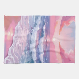 Roze strand oceaan oever kust schilderij  theedoek