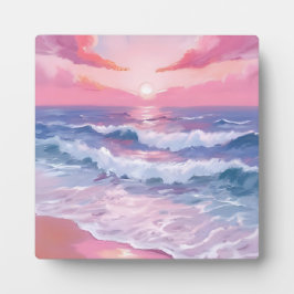 Roze strand oceaankust schilderkunst fotoplaat