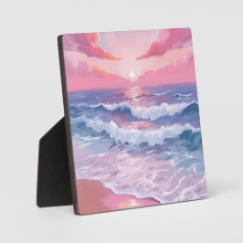 Roze strand oceaankust schilderkunst fotoplaat