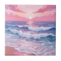 Roze strand oceaankust schilderkunst