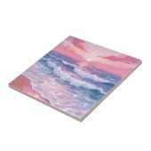 Roze strand oceaankust schilderkunst tegeltje (Zijkant)