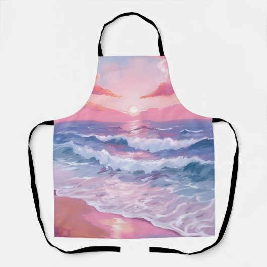 Roze strand Ocean Shore Coastal Painting Schort (Voorkant)