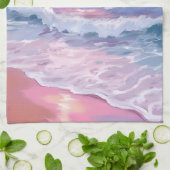 Roze strand Ocean Shore Coastal Painting Theedoek (Gevouwen)