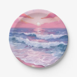 Roze Strand Oceanschelp Geschilderd Papieren Bordje