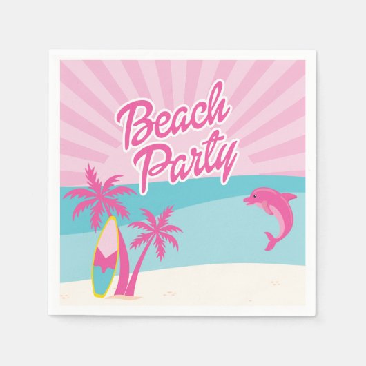 Roze Strand Palm Verjaardag Servet (Voorkant)
