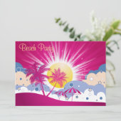 -roze strand party kaart (Staand voorkant)