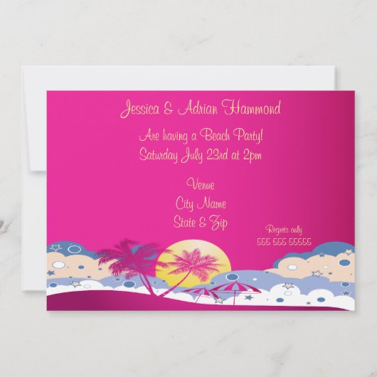-roze strand party kaart (Achterkant)
