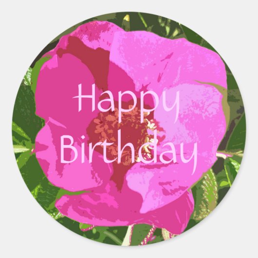 Roze strand Roos Happy Birthday Sticker (Voorkant)