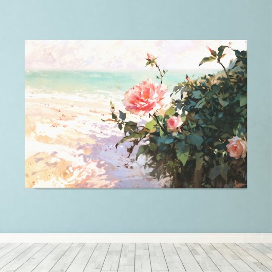 *~* Roze Strand Rozen TV2 Stretched Canvas Print (Insitu (Houten vloer))