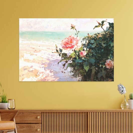 *~* Roze Strand Rozen TV2 Stretched Canvas Print (Insitu (Woonkamer))