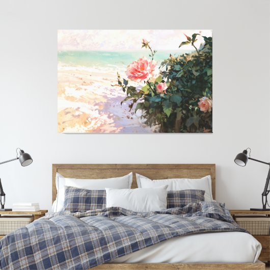*~* Roze Strand Rozen TV2 Stretched Canvas Print (Insitu (Slaapkamer))
