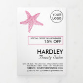 Roze strand Starfish, Beauty Salon Tri-Fold Flyer Drieluik Uitnodiging (Cover)