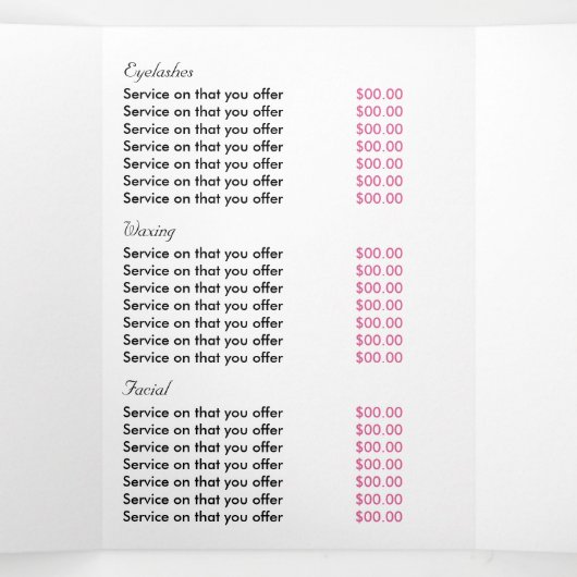 Roze strand Starfish, Beauty Salon Tri-Fold Flyer Drieluik Uitnodiging (Binnenkant midden)