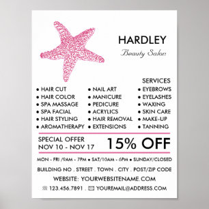 Roze strand Starfish, schoonheidsspecialist, Beaut Poster