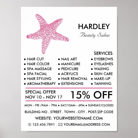 Roze strand Starfish, schoonheidsspecialist, Beaut Poster (Voorkant)