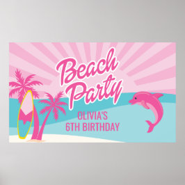 Roze Strand Verjaardags Poster