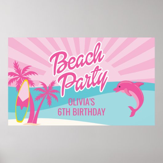 Roze Strand Verjaardags Poster (Voorkant)
