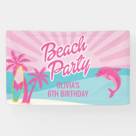 Roze Strand Verjaardags Poster Spandoek