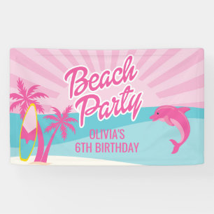 Roze Strand Verjaardags Poster Spandoek
