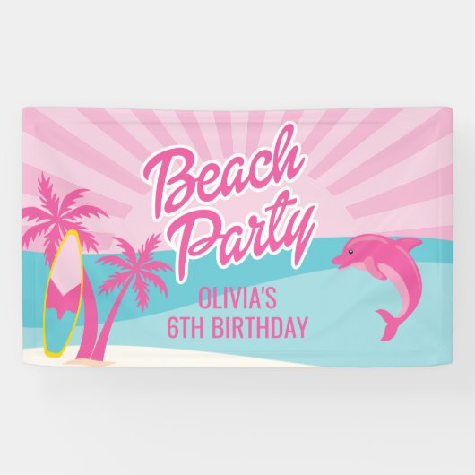 Roze Strand Verjaardags Poster Spandoek (Horizontaal)