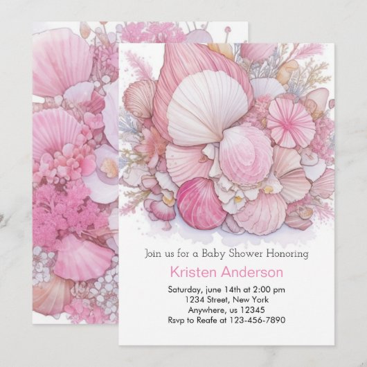 Roze Strand Zalig Ocean Meisje Baby shower Kaart (Voorkant / Achterkant)