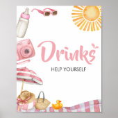 Roze Strand Zomer Baby shower Drinken Poster (Voorkant)