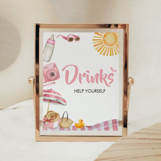 Roze Strand Zomer Baby shower Drinken Poster