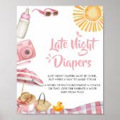 Roze Strand Zomer Baby shower Late Night Luiers Poster (Voorkant)