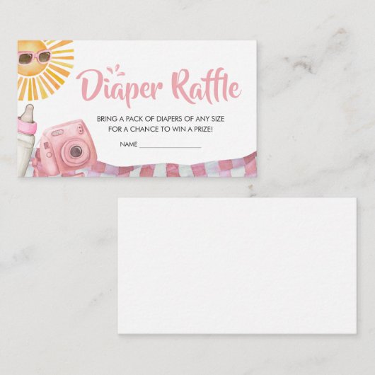 Roze Strand Zomer Baby shower Luier Raffle Informatiekaartje (Voorkant / Achterkant)