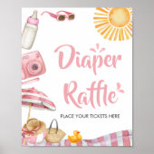 Roze Strand Zomer Baby shower Luier Raffle Poster (Voorkant)