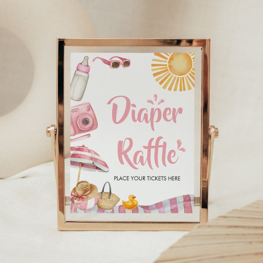 Roze Strand Zomer Baby shower Luier Raffle Poster