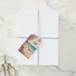 Roze strandbruiloft cadeaulabel