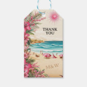 Roze strandbruiloft cadeaulabel (Voorkant)