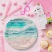 Roze strandgolven papieren bordje (Feest)