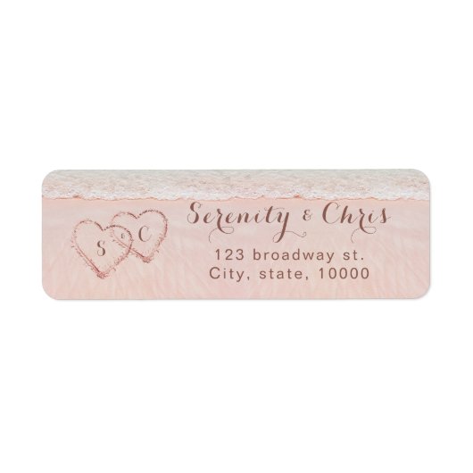 Roze strandharten in het zand retouradres etiket (Voorkant)