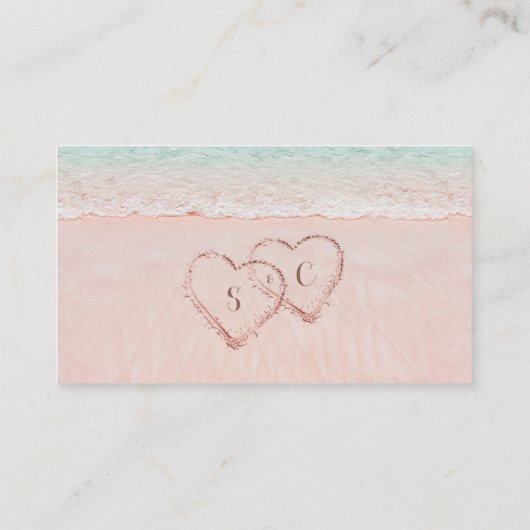 Roze strandharten in het zand website Kaart invoeg Plaatskaartje (Achterkant)