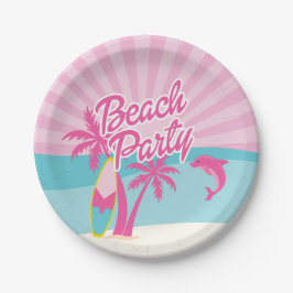 Roze Strandpalm Verjaardag Papieren Bordje