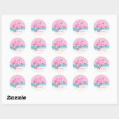 Roze Strandpalm Verjaardag Ronde Sticker (Vel)