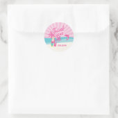 Roze Strandpalm Verjaardag Ronde Sticker (Tas)
