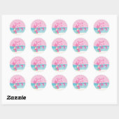 Roze Strandpalm Verjaardag Ronde Sticker (Vel)