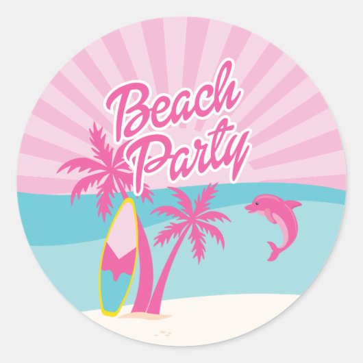 Roze Strandpalm Verjaardag Ronde Sticker (Voorkant)