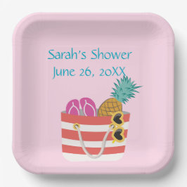 Roze strandtas papieren bordje